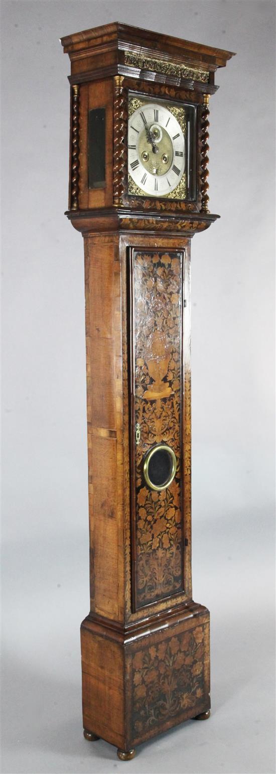 Thomas Taylor of Holborn. A late 17th century walnut and floral marquetry eight day longcase clock, H.6ft 9in.